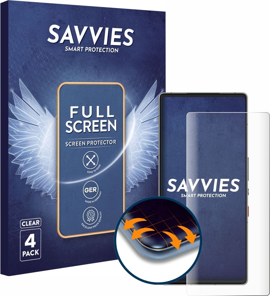 4x Savvies Fullscreen Schutzfolie für ZTE Nubia Red Magic 10 Air Displayschutz Folie Fullcover Klar Transparent