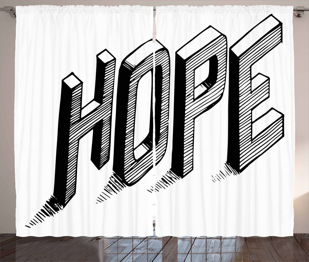 ABAKUHAUS Hoffen Rustikaler Vorhang, Skizzieren Sie Buchstaben mit Linien, Wohnzimmer Universalband Gardinen mit Schlaufen und Haken, 280 x 225 cm,...