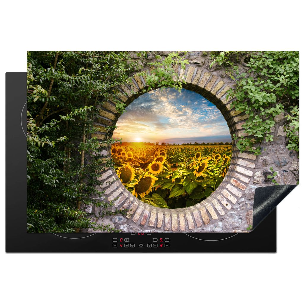 KitchenYeah Herdabdeckplatte Sonnenblumen - Ansicht - Blumen - Sonne , 76x51cm, Küche Deko, Glaskeramikkochfeld Herdabdeckung, Abdeckplatte fùr...