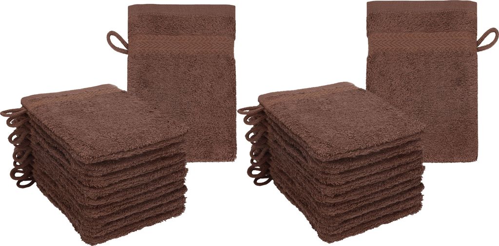 Betz 20 Stück Waschhandschuhe 16x21 cm PREMIUM 100% Baumwolle Farbe: nuss