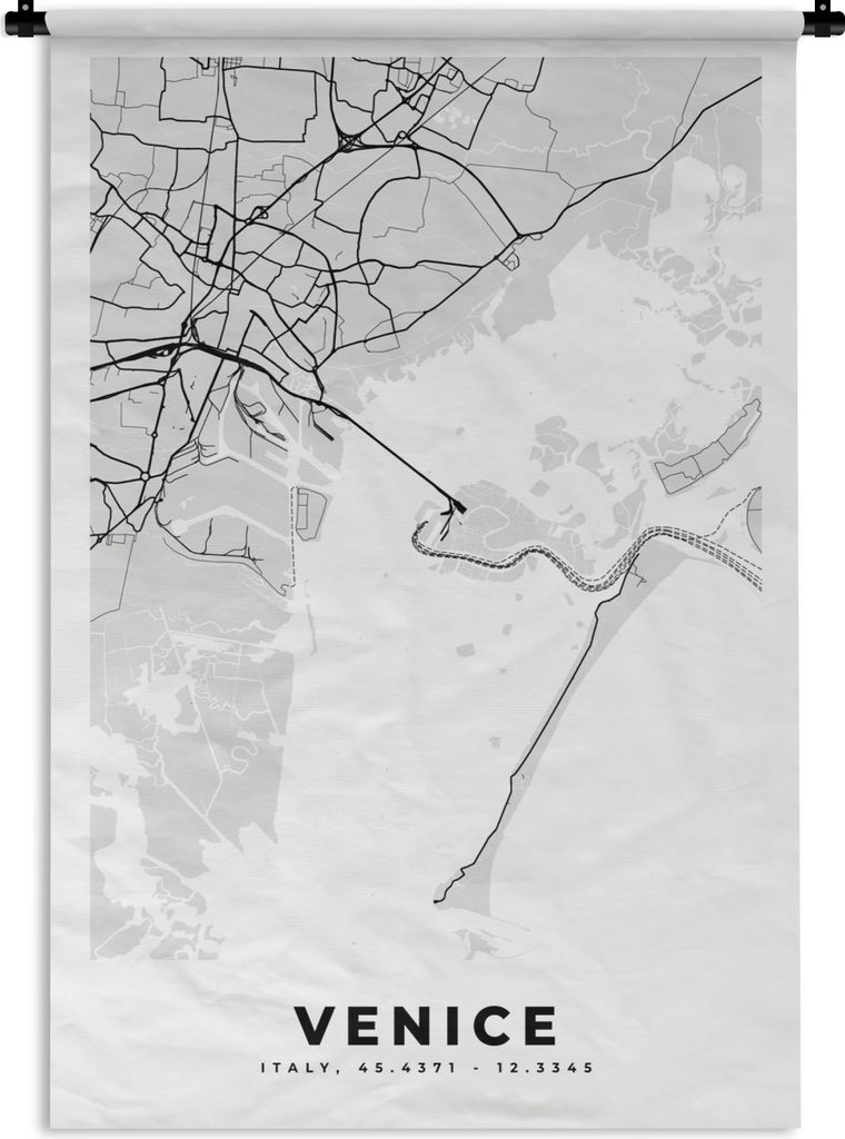 MuchoWow Wandteppich Wandbehang Karte - Venedig - Schwarz und weiß - Stadtplan - Karte 120x180 cm Tapisserie Dekoration Wandtuch - Schlafzimmer ...