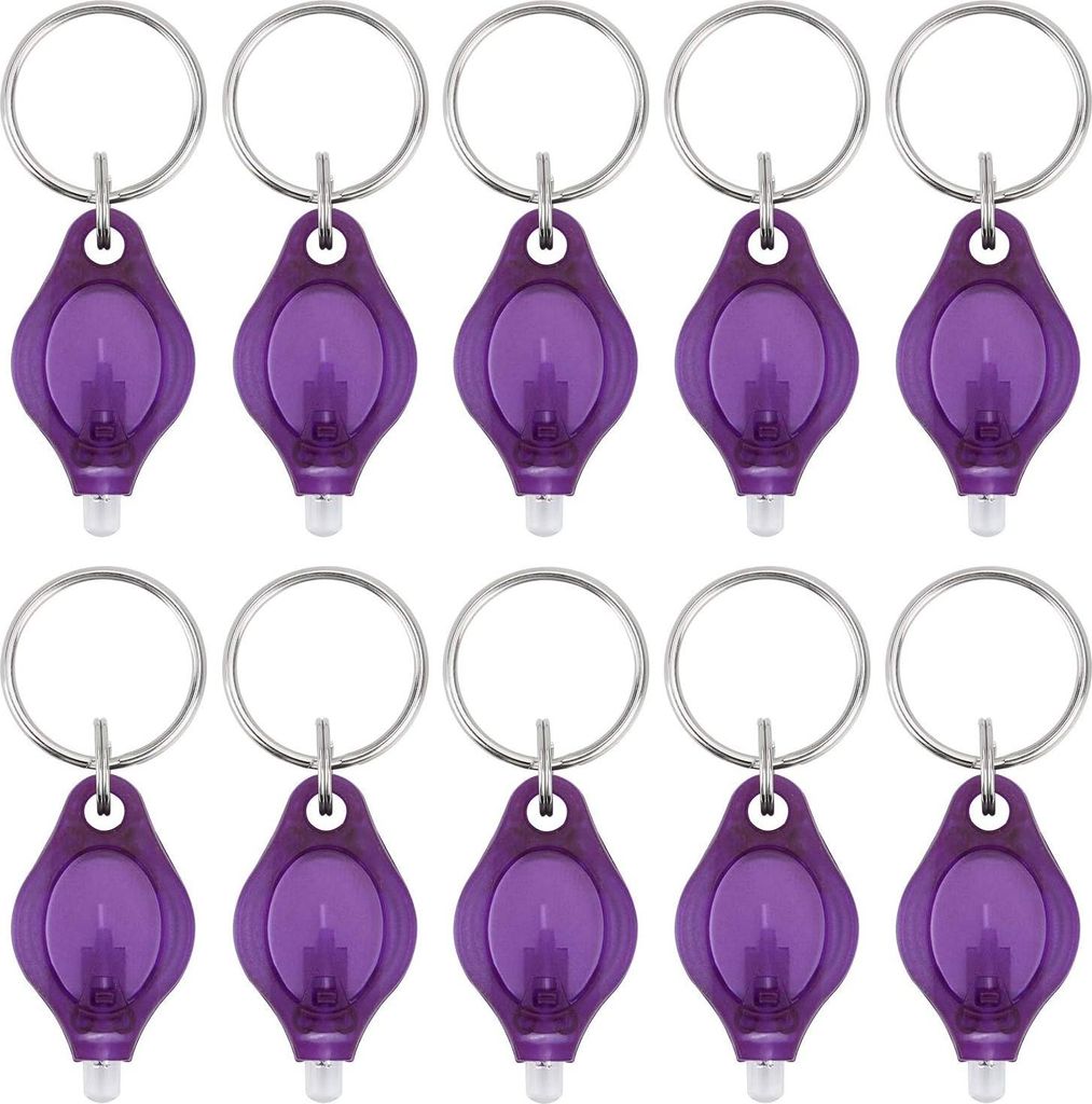 10er-Pack Mini-LED-Taschenlampen mit UV-Licht, Schlüsselanhänger, Ausweis- und Passkontrollleuchte, Lila