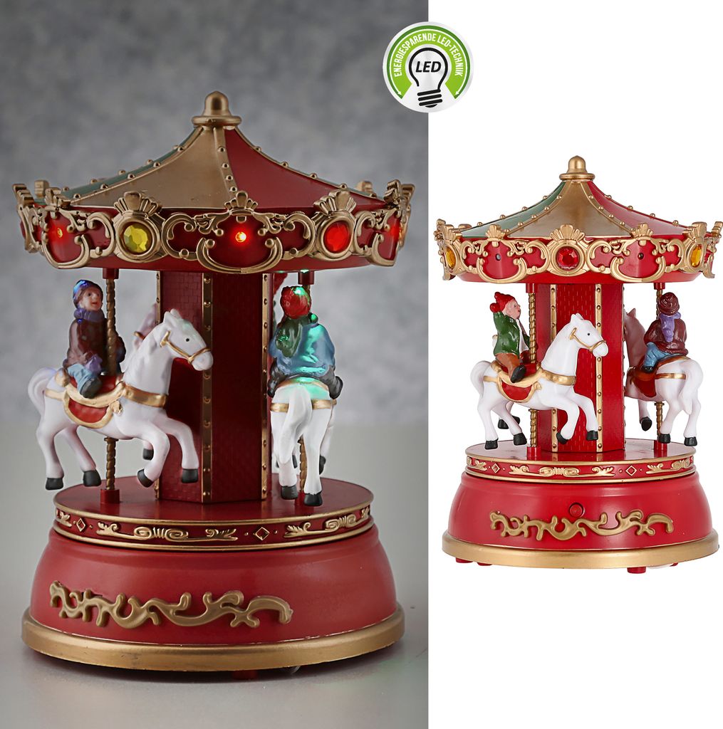 LED Winterkarussell drehend Musik 13x18,5cm Polyresin 10 Produktbild 