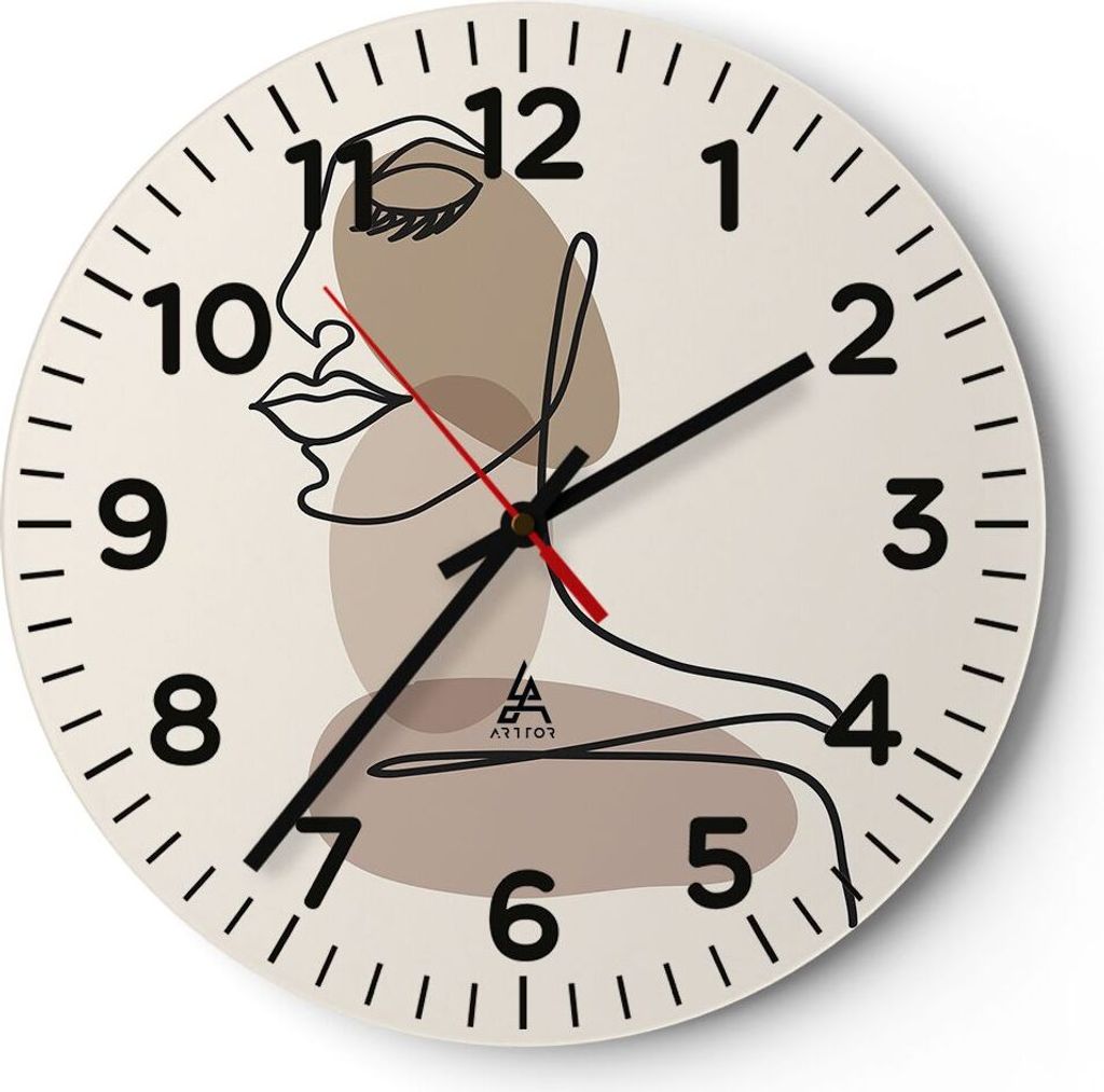 Wanduhr - Rund - Glasuhr - Zeichnung einzeilig Frau - Produktbild 