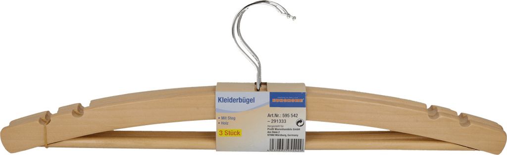 3er Holz-Kleiderbügel mit Steg EUROHOME