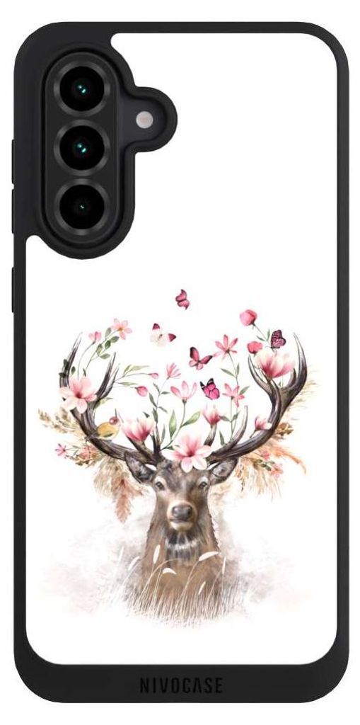 NIVOCASE Handyhülle für Samsung Galaxy A36 5G Hülle NIVOpure Case Schwarz Blumen Hirsch Tiere