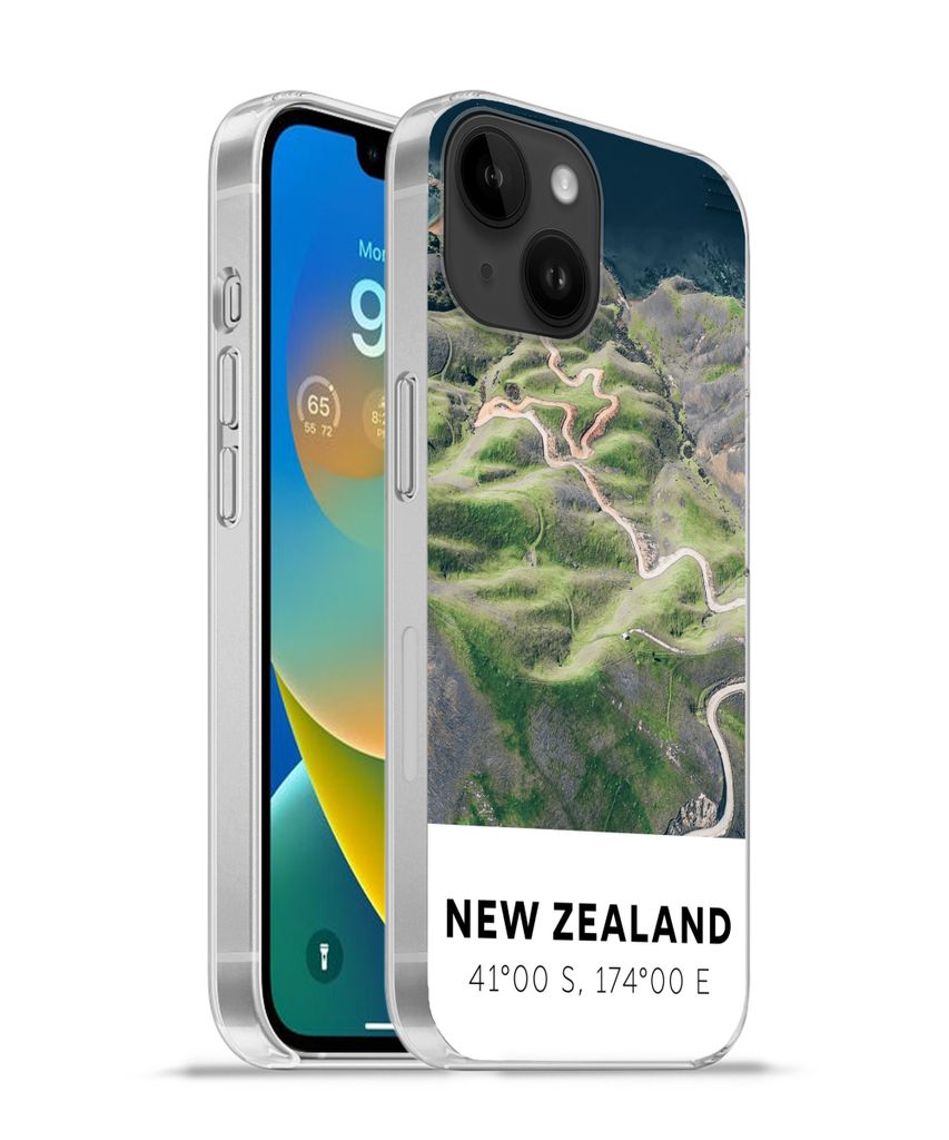 MuchoWow Handyhülle Schutzhülle Hülle für Apple iPhone 14 - Softcase Neuseeland - Wasser - Grün - Strand Silikon Softcase Handy Hülle - Mob...