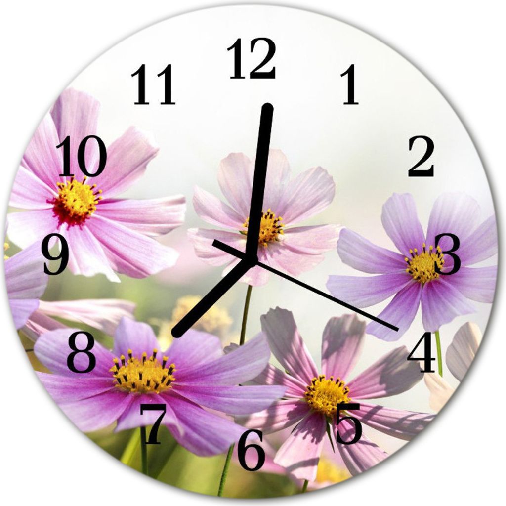 Glasuhr Wanduhr Küchenuhr Echt-Glas 30fi cm Blumen mehrfarbig