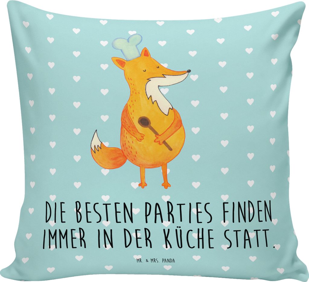 Mr. & Mrs. Panda Sofakissen Fuchs Koch - Türkis Pastell - Geschenk, Sofa Kissen, Geburtstag, Dekokissen, Lustig, 40x40, Bäcker, Deko, bedruckt, F...
