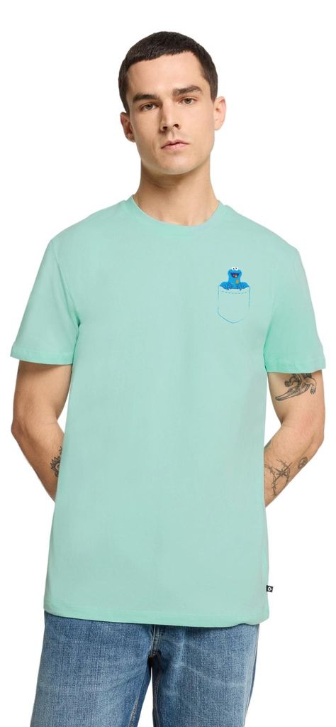 Spreadshirt Sesamstraße Krümelmonster In A Pocket Brusttasche Männer Premium T-Shirt, 3XL, Mint