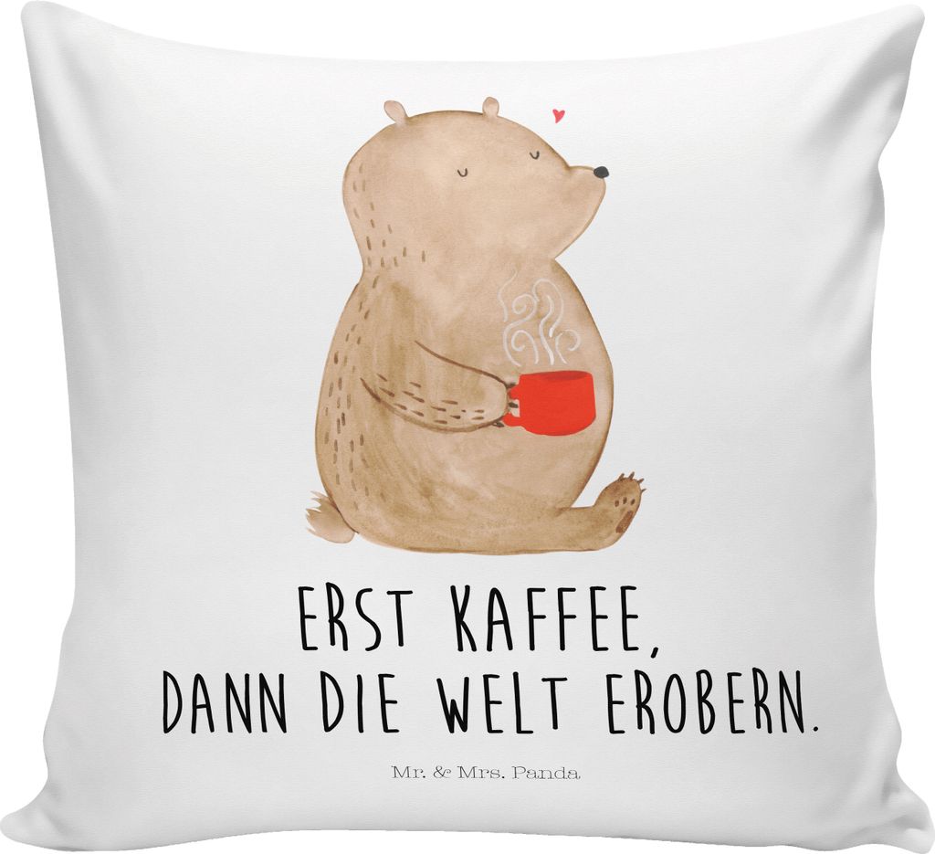 Mr. & Mrs. Panda kissen 40 x 40 Bär Kaffee - Weiß - Geschenk, Sofa, Couchkissen, Guten Morgen, couch, Motivation, Bären, Teddybär, Dekokissen, ...