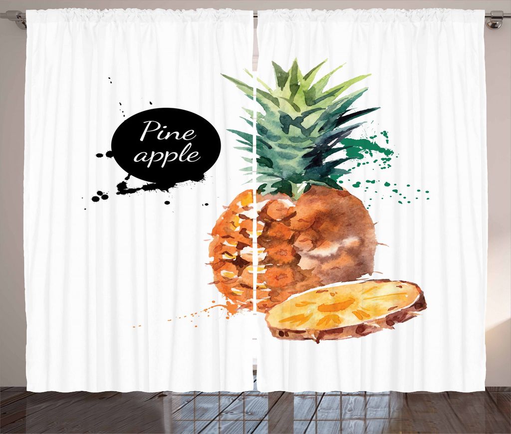 ABAKUHAUS Obst Rustikaler Vorhang, Skizze Hawaii Ananas, Wohnzimmer Universalband Gardinen mit Schlaufen und Haken, 280 x 225 cm, Reseda Grün Schw...