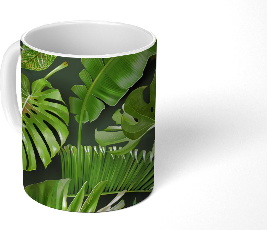 MuchoWow Tasse Kaffeetasse Kaffeebecher 350 ml Muster - Tropisch - Blätter - Jungen - Mädchen - Kinder - Kind Teetasse - Fototasse - Becher - K...