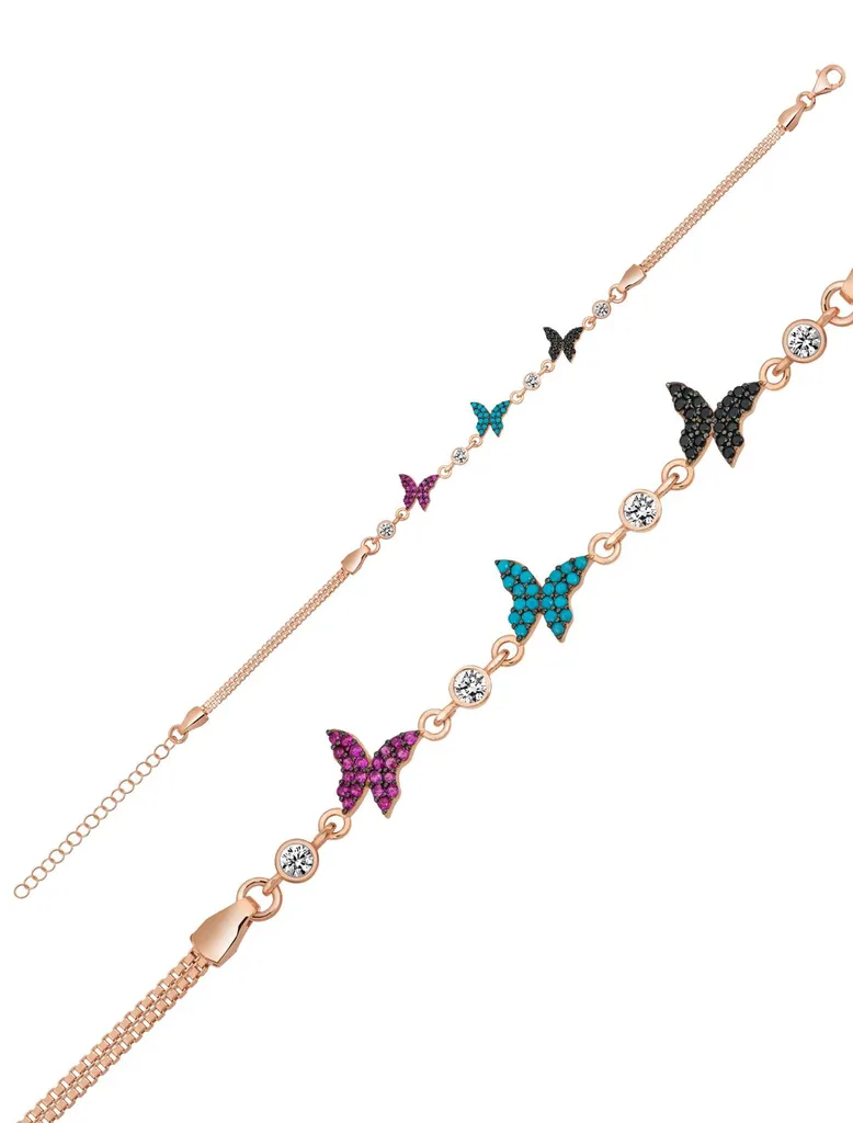 Bracelet argent 925 papillon coloré et doré à l'or rose pour femme