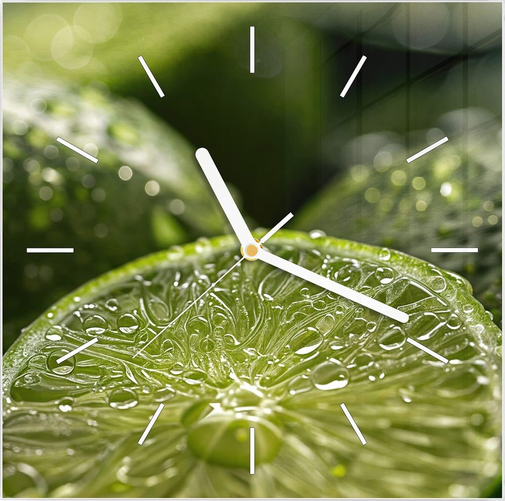 Wanduhr aus Glas mit Motiv Frische Limetten- 30 x 30 cm - inkl. Aufhängesystem