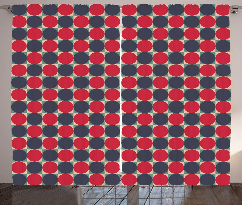 Paire de Rideaux Universels Salon à Motifs Cercles Rouge et Indigo 225cm
