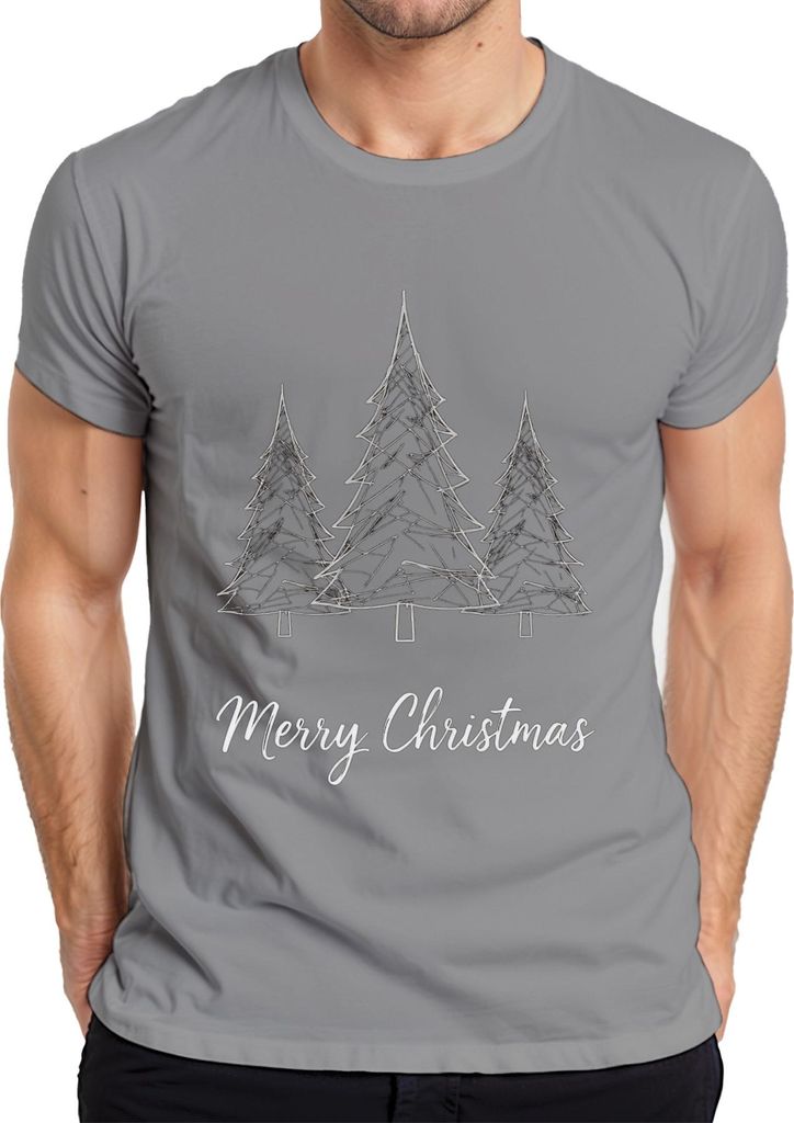 Merry Christmas Weihnachtsbaum Skizze Tannenbaum Handgezeichnet Herren T-Shirt, Grau, 3XL