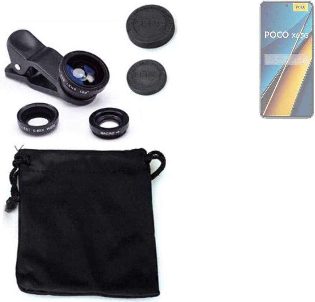 K-S-Trade Smartphone Kamera Linsen Set Kompatibel mit POCO X6 3in1 Clip-On Kamera Adapter Macro Weitwinkel FishEye Fischauge Objektiv Linse