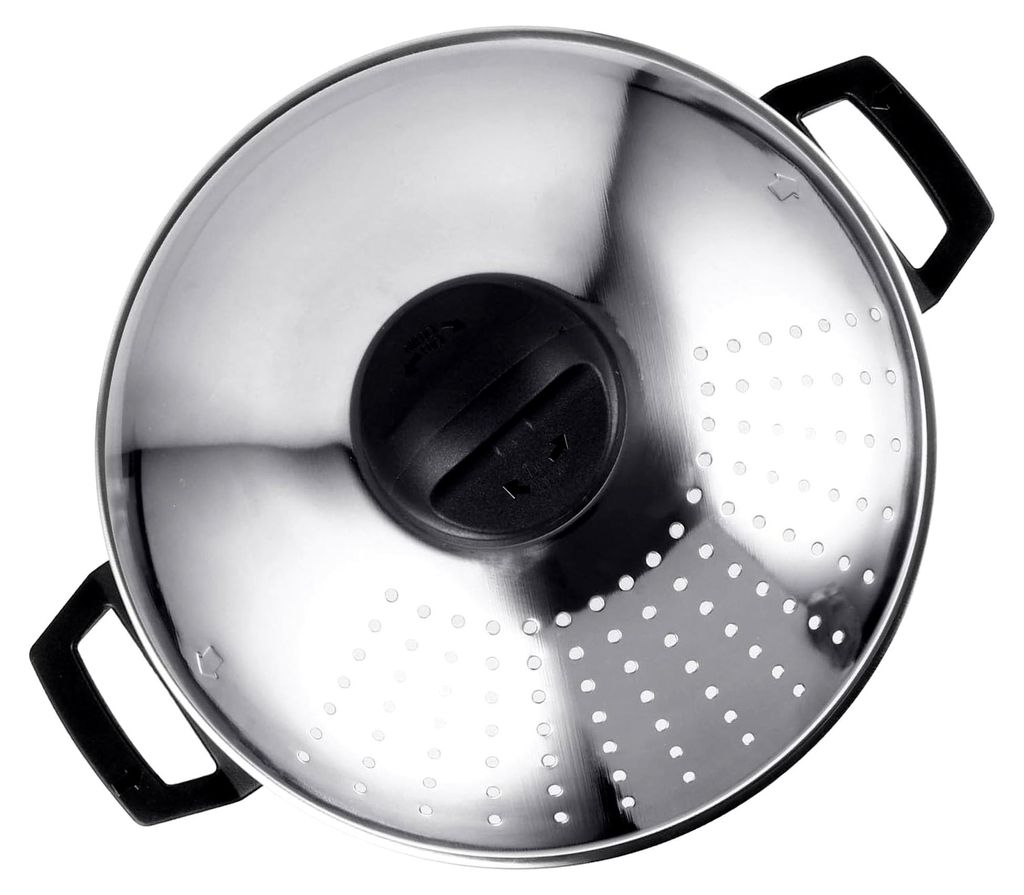 Edelstahl-Nudeltopf mit Siebdeckel, Schnellkochtopf zum Kochen und Abgießen, robuster induktionsgeeigneter Kochtopf mit sicherem Verschluss und pr...
