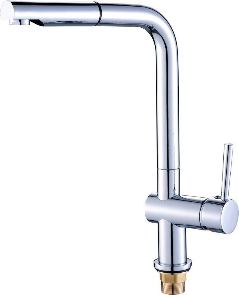 Design Spültischtischarmatur stehend mit ausziehbarem L-Auslauf Chrom