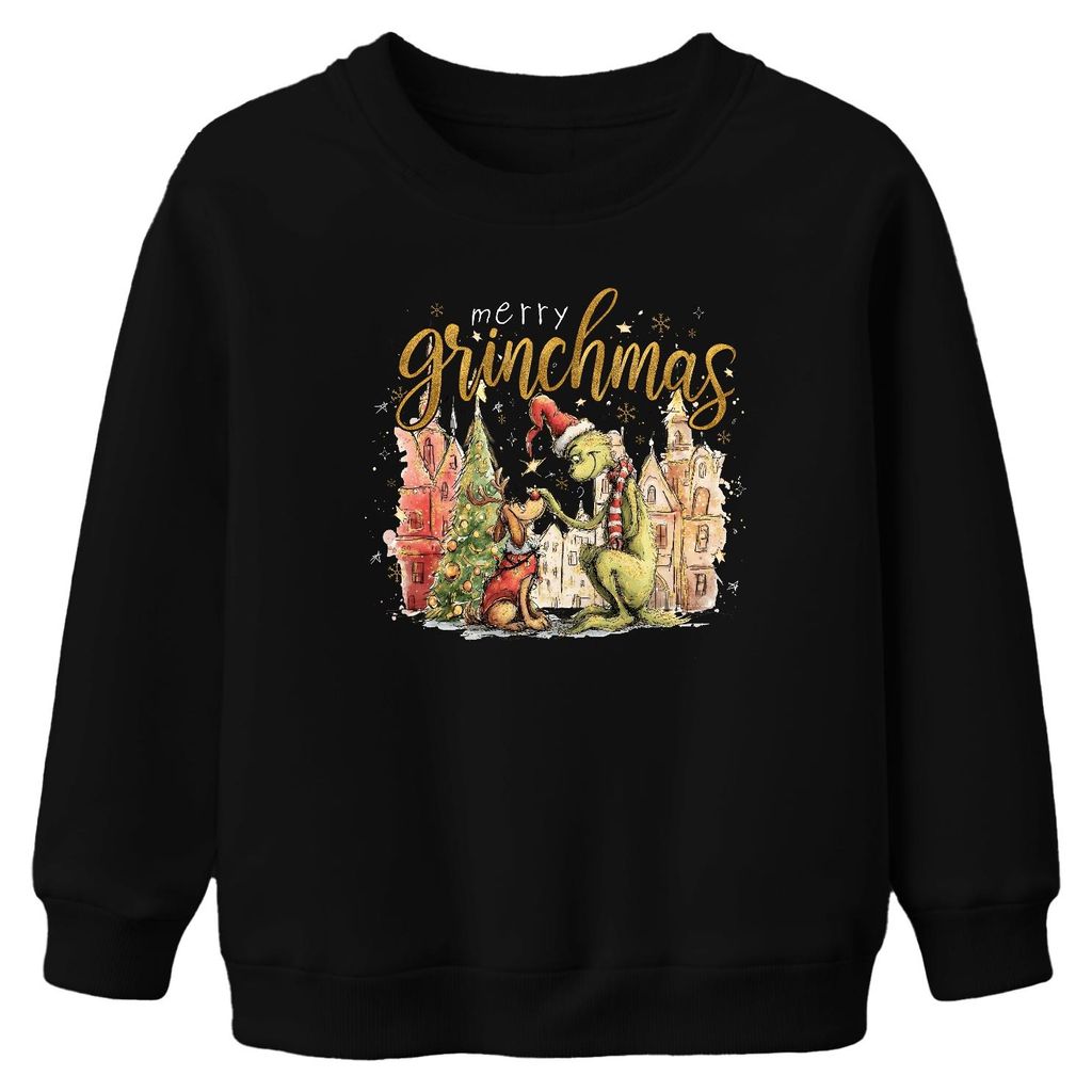 merry grinchmas Weihnachten Grinch Geschenk lustig Max Rentier Uni Kinder Sweatshirt Pullover, Schwarz, 116