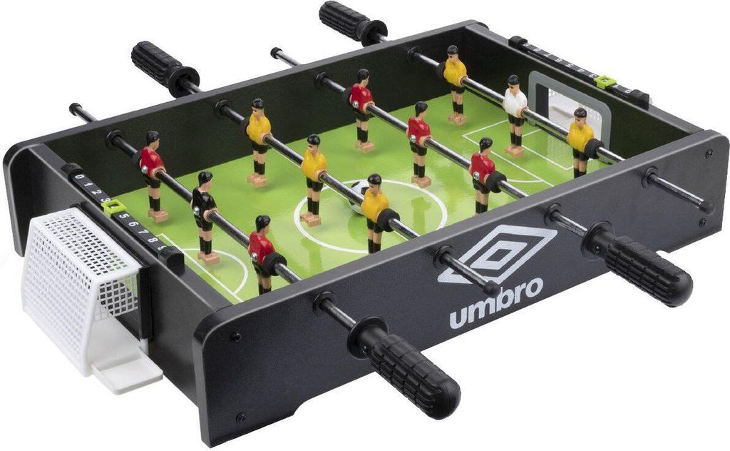 Umbro Mini Tischkicker - Kickertisch mit 12 Spielern - Kompakter Tischfußball für Kinder und Erwachsene - Inkl. 2 Mini Fußballen - Schwarz
