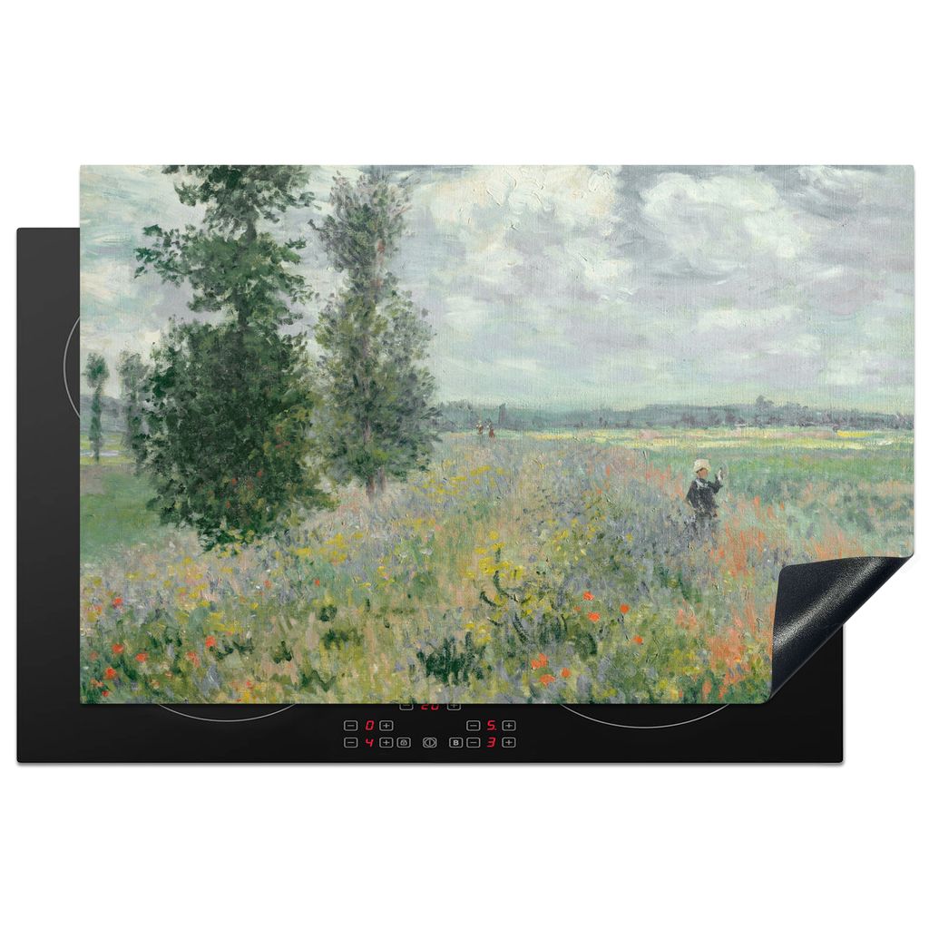 KitchenYeah Herdabdeckplatte Claude Money - Mohnfelder - Kunst - Alte Meister , 81x52cm, Küche Deko, Glaskeramikkochfeld Herdabdeckung, Abdeckpl...