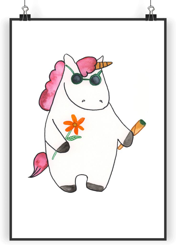 Mr. & Mrs. Panda Bild Einhorn Woodstock DIN A4 - Weiß - Geschenk, drucke, Poster, Joint, Deko, Unicorn, Einhörner, Alkohol, Wanddekoration, Party...