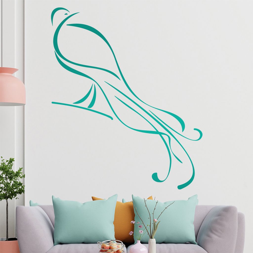 Pfau Linien Wandtattoo in 6 Größen - Wandaufkleber Wall Sticker - Dekoration, Küche, Wohnzimmer, Schlafzimmer, Badezimmer