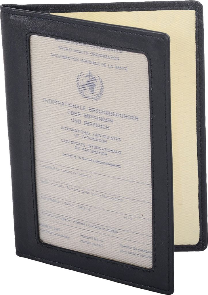 Impfpasshülle Reisepasshülle, echtes Leder, schwarz
