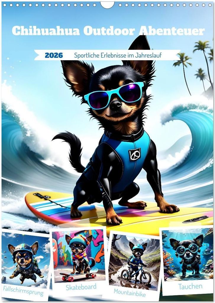 Chihuahua Outdoor Abenteuer (Wandkalender 2026 DIN A3 hoch), CALVENDO Monatskalender