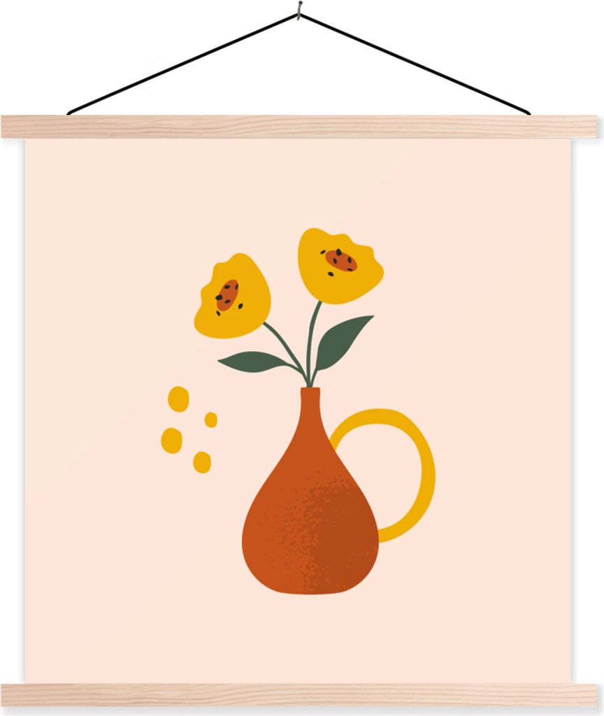 MuchoWow Textilposter Vase - Blumen - Pastell 60x60 cm mit holzfarbenen Rahmen - Wanddekoration