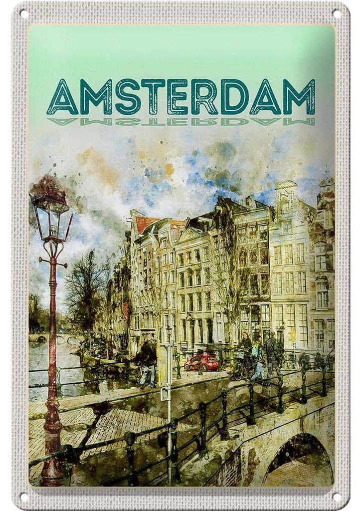 Blechschild Reise 20x30cm Vintage Kunst Amsterdam