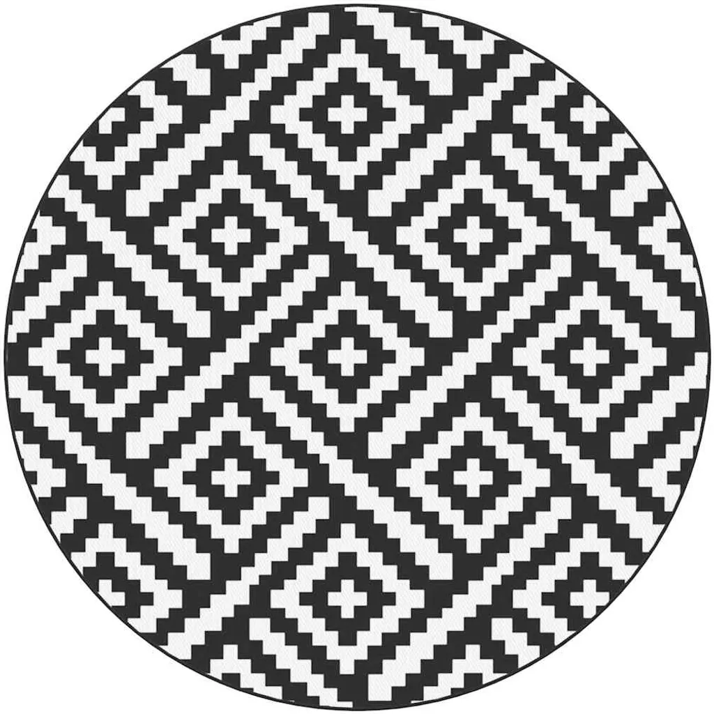 vidaXL Tapis d'extérieur ARAKIL Blanc et Noir Ø200 cm en Polypropylène