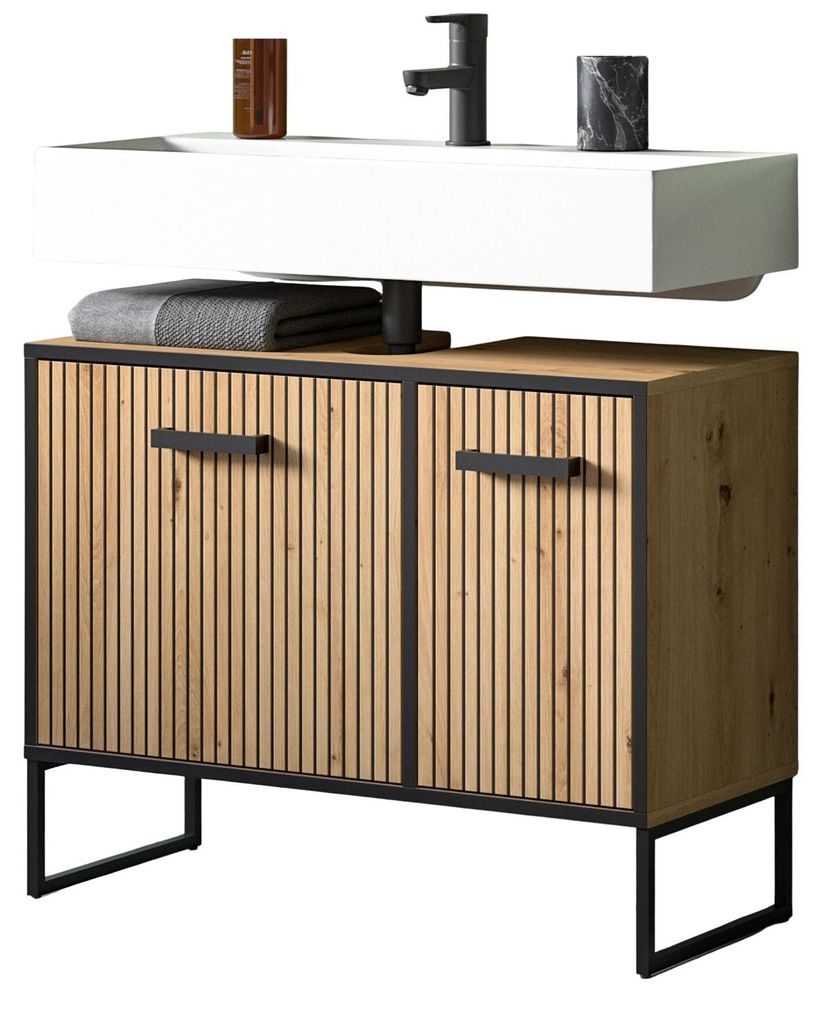 Waschbeckenunterschrank "Scana" in Artisan Eiche Badezimmer Unterschrank 80 cm, Soft-Close