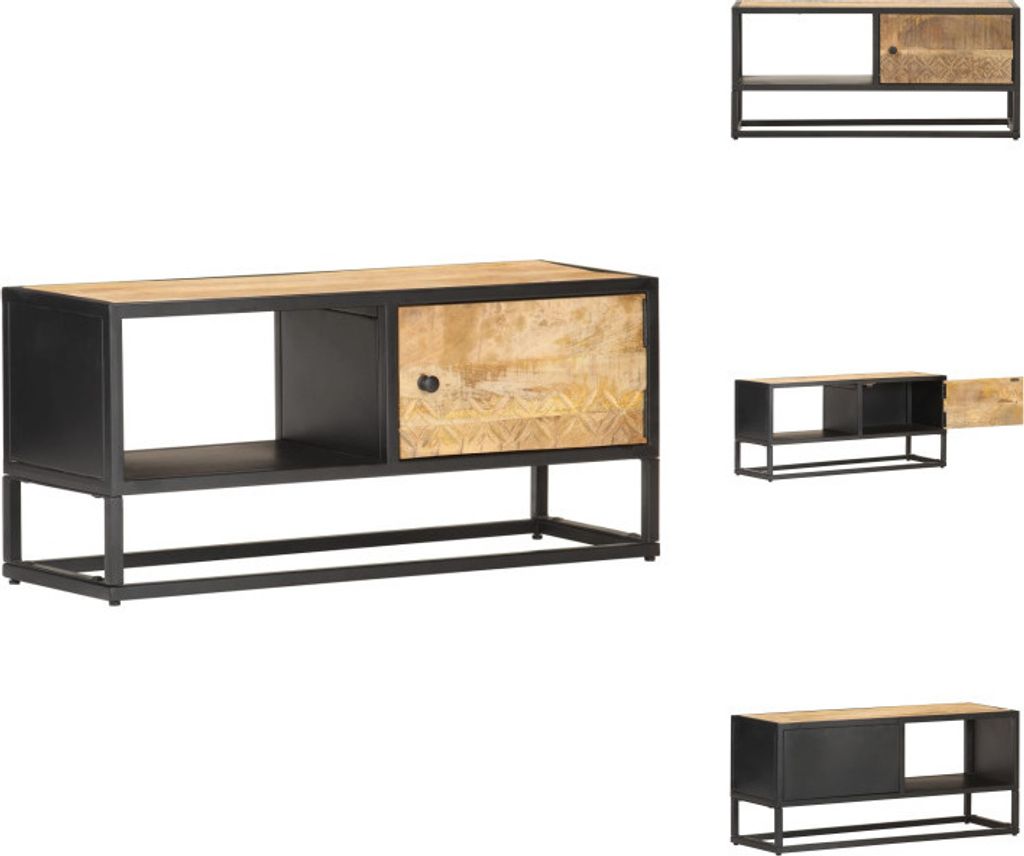 vidaXL TV-Schrank mit Geschnitzter Tür 90x30x40 cm Raues Mangoholz - TV-Möbel