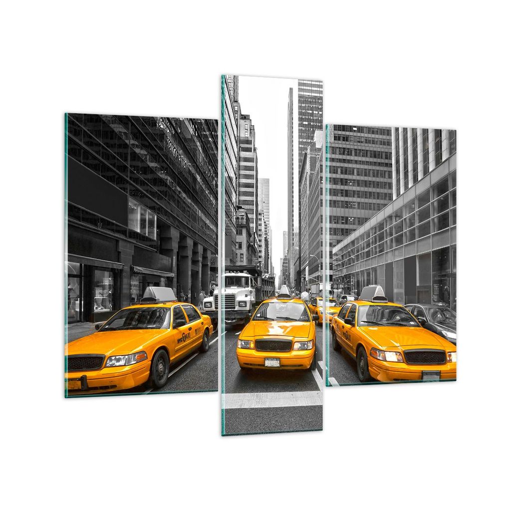 Bilder auf glas - Taxi Stadt Straße Transport - 95x80cm - Glasbilder - Wandbilder - Kunstdruck - zum Aufhängen bereit - Wanddekoration aus Glas -...