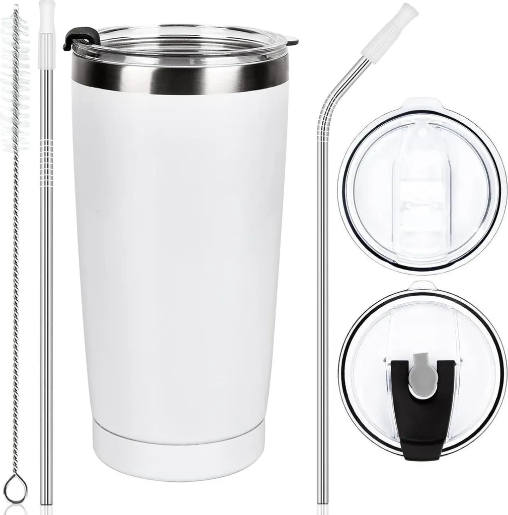 Livole Tazza Termica In Acciaio Inox 600 Ml Con Coperchio E Cannuccia - Bianco, Isolata Sottovuoto, Per Caffè, Tè, Cocktail - 4