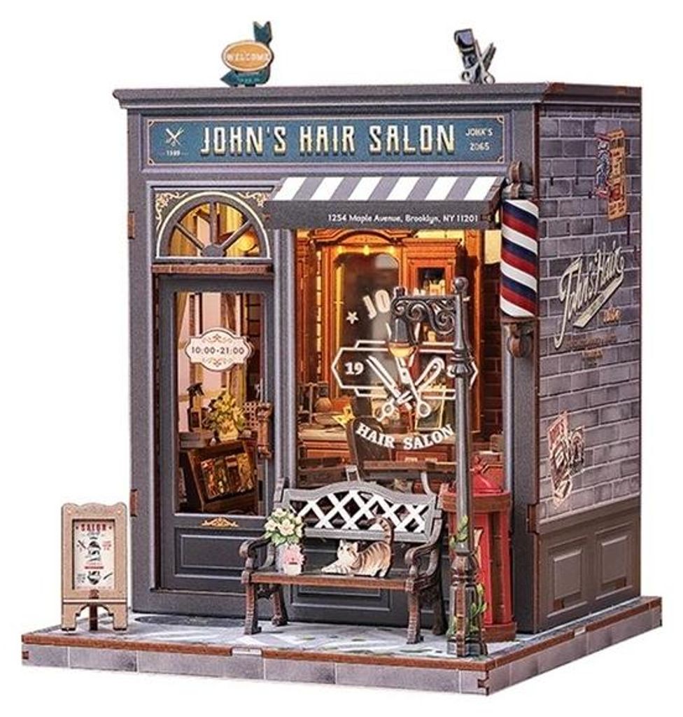3D-Puzzle, DIY-Mini-Puppenhaus, Johns Friseursalon, Cutebee, 210 Teile