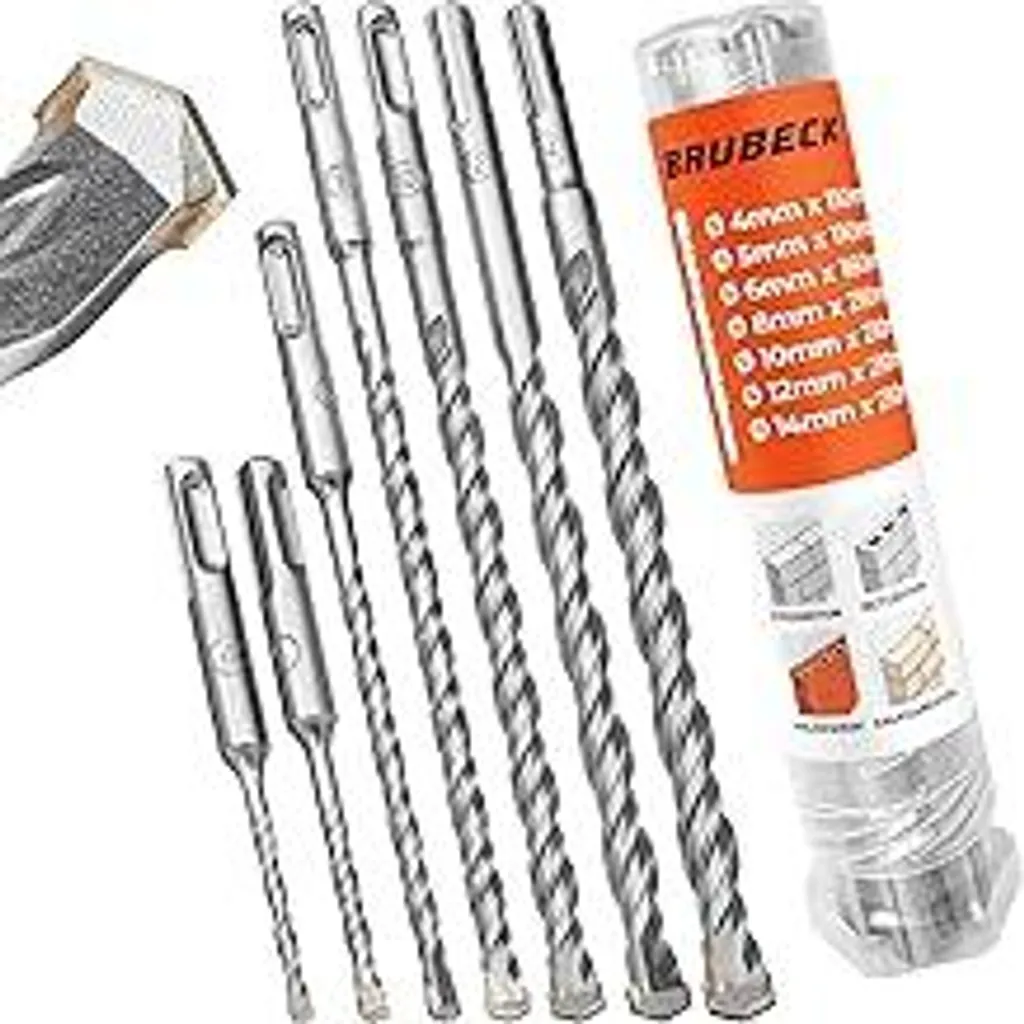 Set di punte BAUBECK SDS Plus per calcestruzzo [7 pezzi - Ø4-14 fino a 210 mm di lunghezza] - Resistenti e robuste, realizzate in acciaio 40CR per risultati precisi - Set di punte per calcestruzzo Punte a percussione SDS Punte per pietra Punte per calcestruzzo - 1