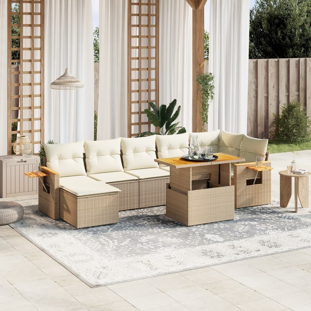 Maison Exclusive - 8-tlg. Garten-Sofagarnitur mit Kissen Beige Poly Rattan