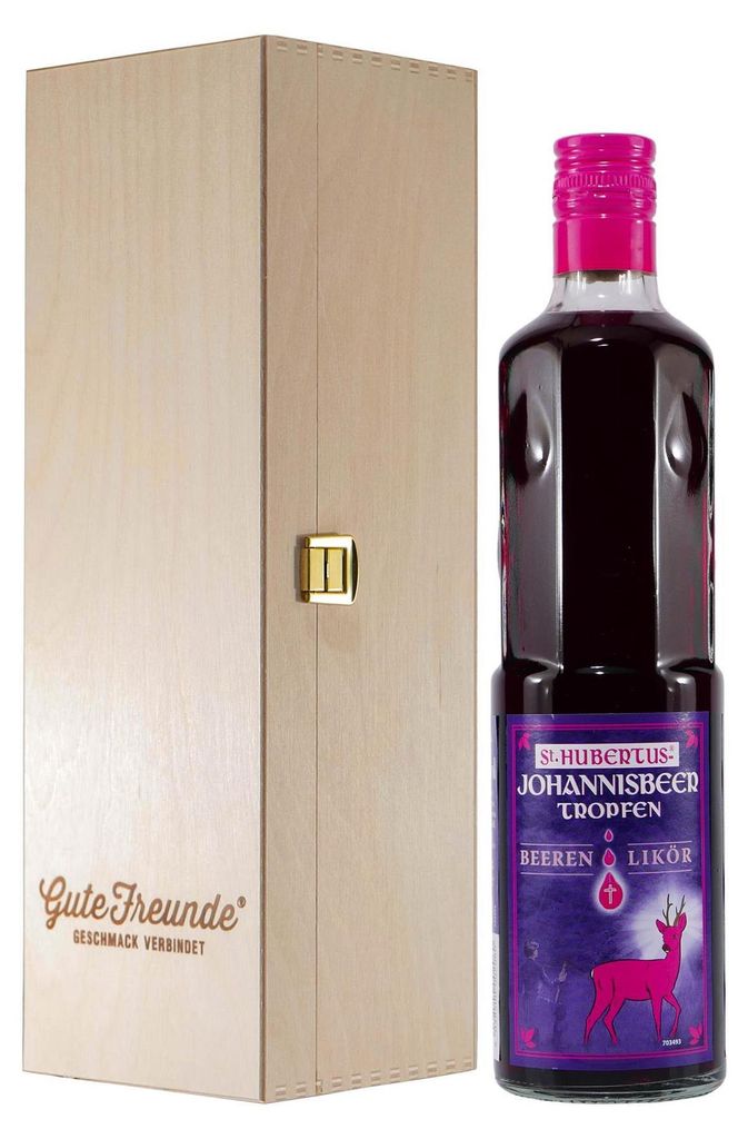 St. Hubertus Johannisbeer-Tropfen Likör mit Geschenk-HK