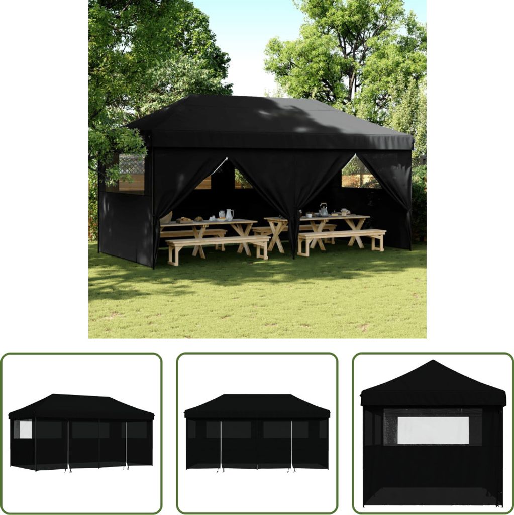 The Living Store Partyzelt Faltbar Pop-Up mit 4 Seitenteilen Schwarz