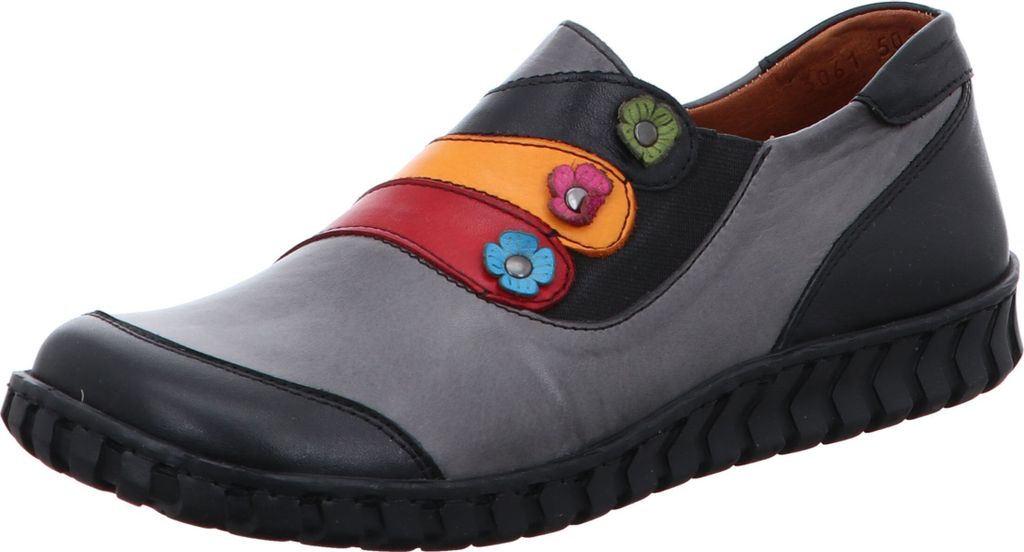 Gemini Damen Slipper Leder Stretch Blumen Blütenapplikation Anilina 033061-02, Größe:39 EU, Farbe:Grau