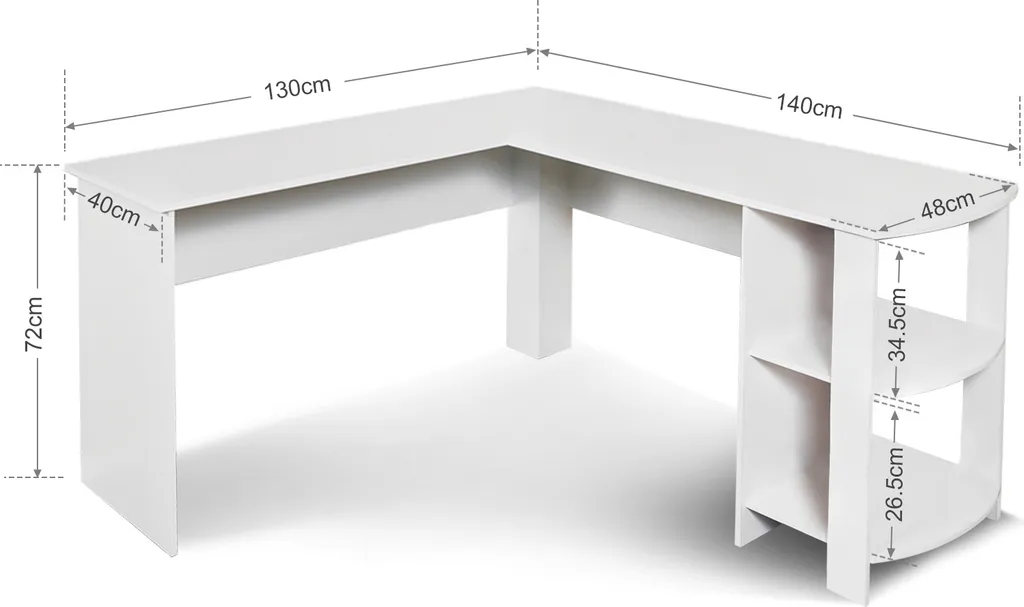 Mondeer Bureau d'angle en L avec 2 étagères arrondies Blanc pour PC