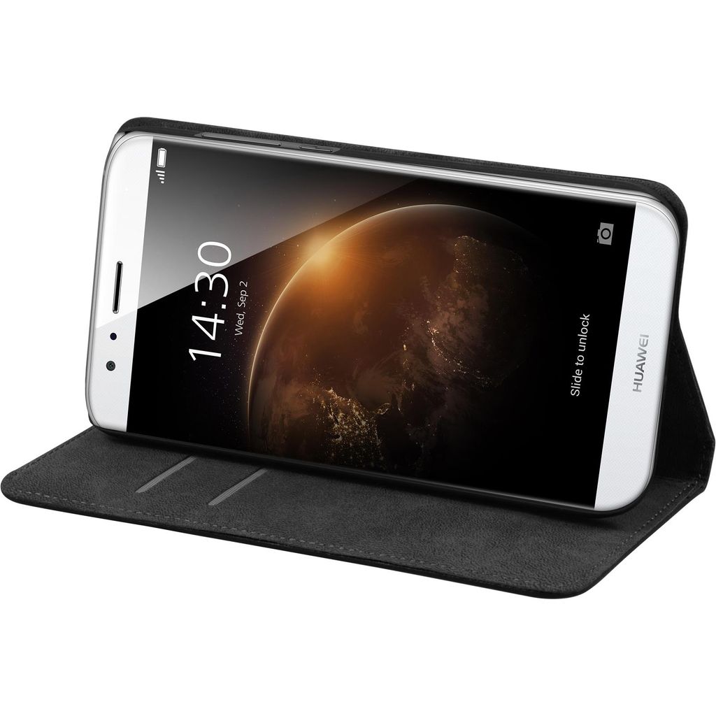 PhoneNatic Kunst-Lederhülle kompatibel mit Huawei G8 - Book-Case schwarz + 2 Schutzfolien