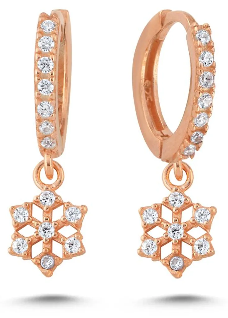 Boucles d'oreilles en argent 925 zircone avec pendentif flocon or rose