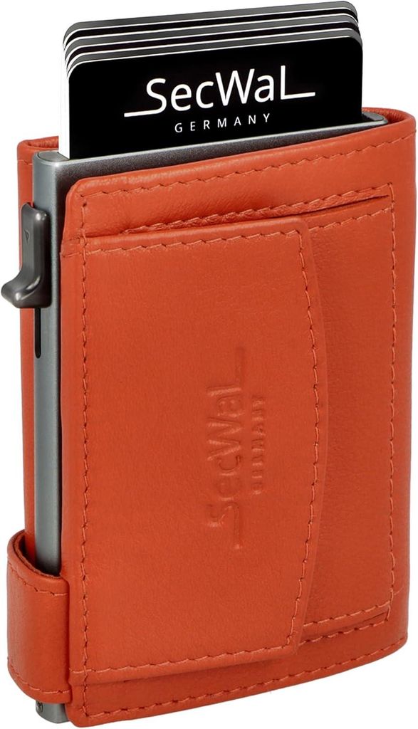 Slim Kartenetui mit Münzfach aus Echtleder, RFID Schutz, Mini Geldbörse für Damen & Herren, Easy-Slide Kartenfach, Inklusive Geschenkbox