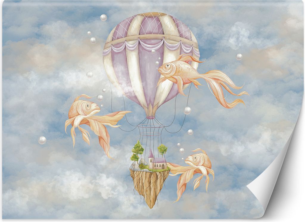 Vlies fototapete für Kinder Luftballon-Fischhaus 300x210 cm Feeby Blau inkl. Kleber einfache Montage