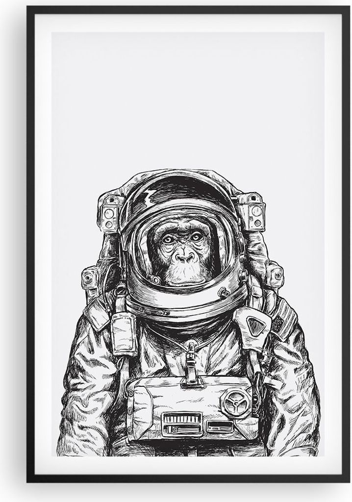 Gerahmtes Poster - Schwarzer Rahmen - Schimpanse Astronaut Produktbild 
